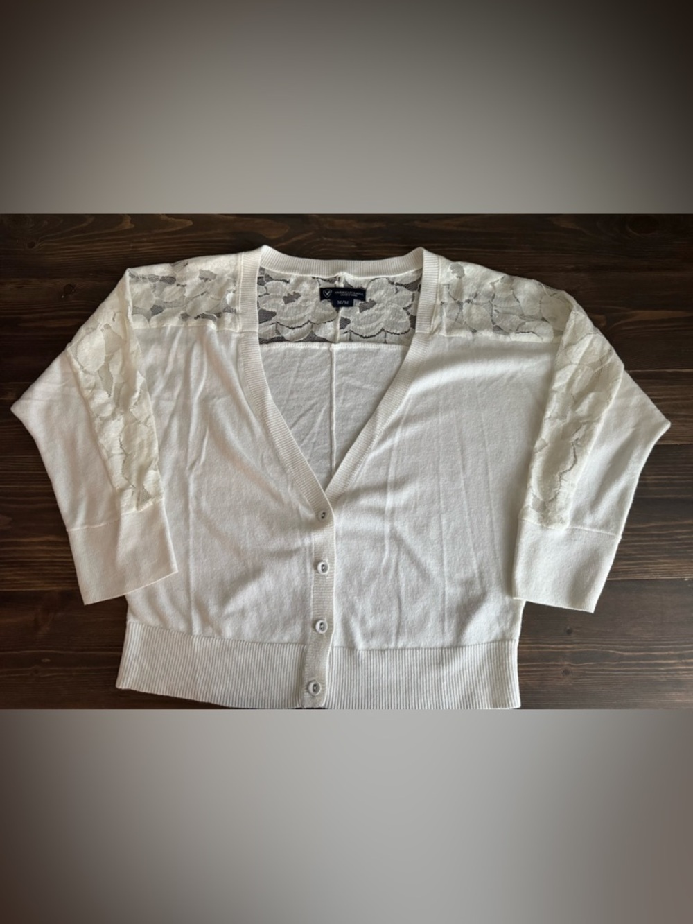 American Eagle Outfitters White Lace-Shoulder Button Cardigan